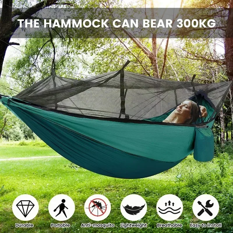 Double Hammock Portable Parachute Nylon - Rede de acampamento com rede, redes