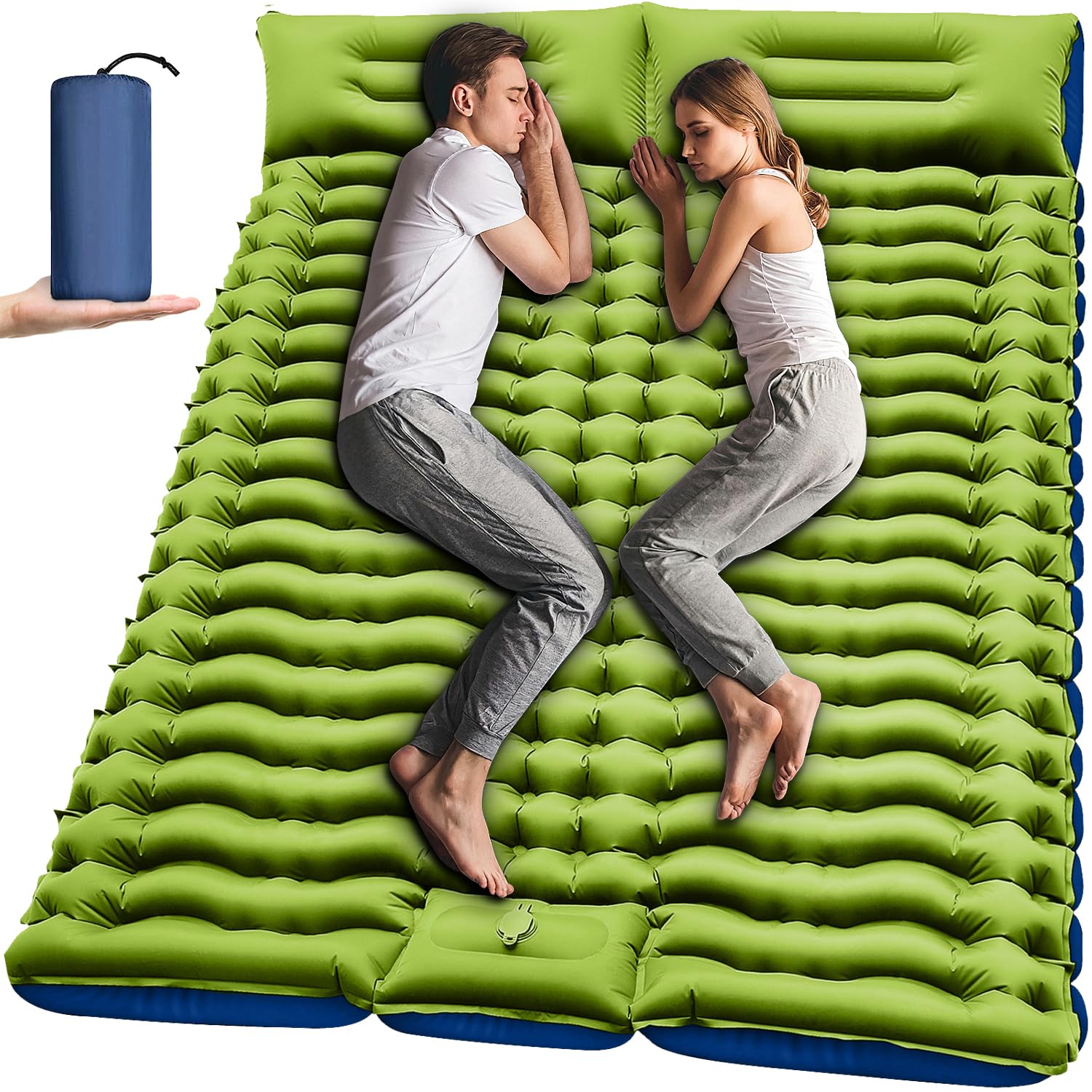 Inflatable Camping Sleeping Pad Pillow - Colchão Inflável Duplo para Camping com