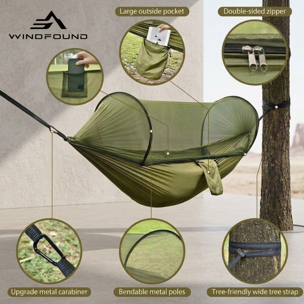 Double Hammock Portable Parachute Nylon - Rede de Camping Ultraleve com Mosquiteiro,
