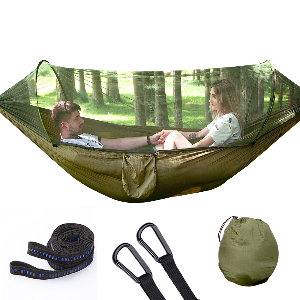 Camping Hammock With Mosquito Net Rainfly - Duplo Nylon Parachute Hammock com Anti-Mosquito