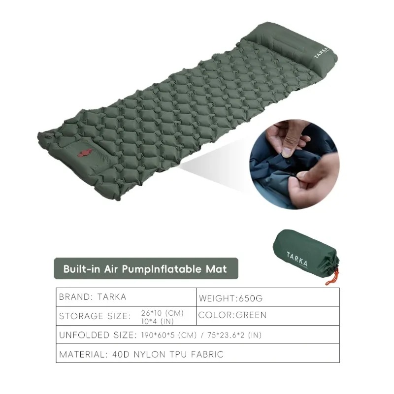 Inflatable Camping Sleeping Pad Pillow - Colchões infláveis para camping com travesseiro,