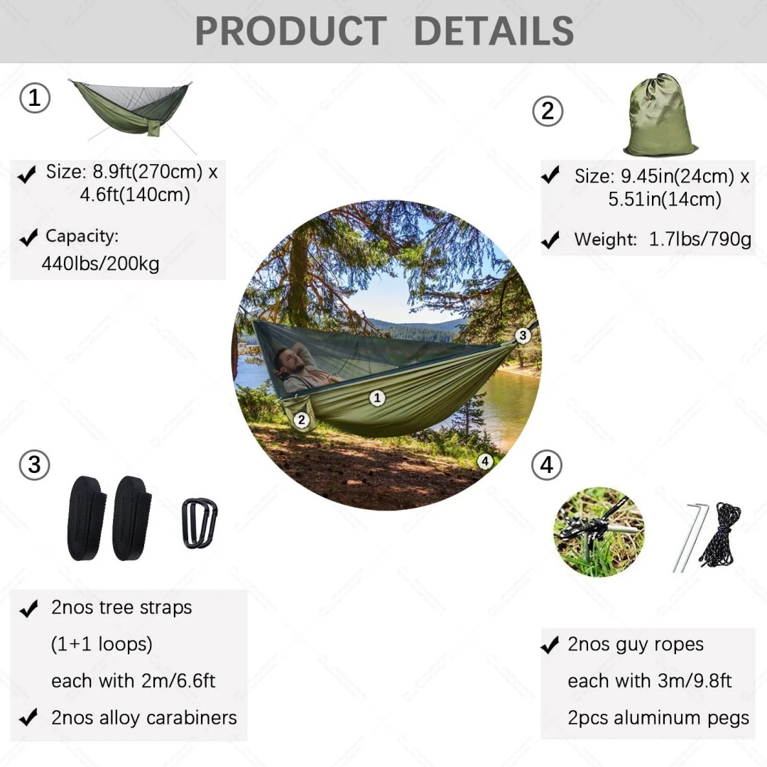Rede de Descanso Dupla Portáti - Double Hammock Portable Parachute Nylon avaliação e preço